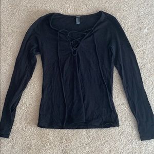 Fitted Black Lace up Long Sleeve